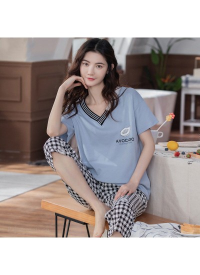 Oversize Loose Cotton Short-sleeved Casual Five-point Pants Ladies Pajamas Suit For Summer