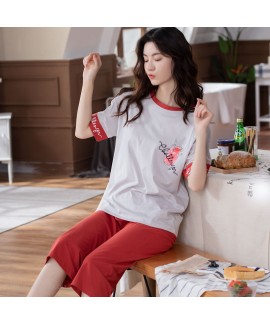 New Oversize Loose Cotton Fashion Short Sleeve Five-point Pants Ladies Home Service Suit For Summer