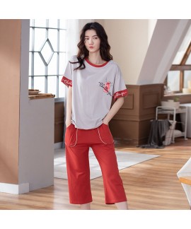 New Oversize Loose Cotton Fashion Short Sleeve Five-point Pants Ladies Home Service Suit For Summer