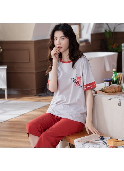 New Oversize Loose Cotton Fashion Short Sleeve Five-point Pants Ladies Home Service Suit For Summer