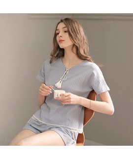 New Pure Cotton Plus Size Loose Casual Pullover Sweet Ladies Sleepwear Suit For Summer