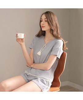 New Pure Cotton Plus Size Loose Casual Pullover Sweet Ladies Sleepwear Suit For Summer