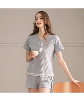 New Pure Cotton Plus Size Loose Casual Pullover Sweet Ladies Sleepwear Suit For Summer