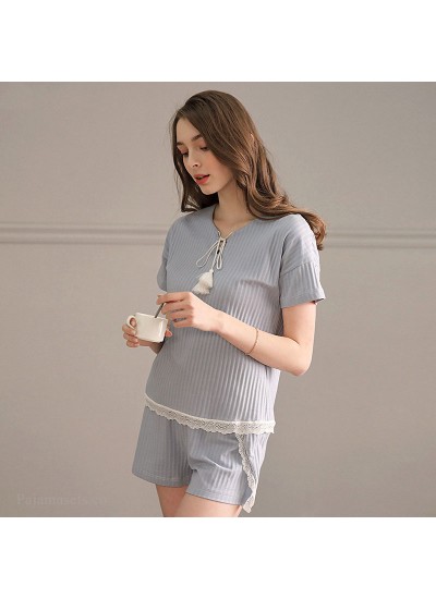 New Pure Cotton Plus Size Loose Casual Pullover Sweet Ladies Sleepwear Suit For Summer