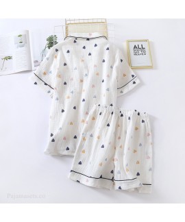 New Pure Cotton Gauze Short Sleeve Shorts Casual Ladie's Pajama Set For Summer