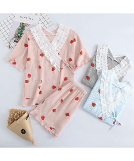 New Cotton Crepe Kimono Short-sleeved Shorts Ladie...