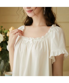 Pure White Cotton Plus Size Loose Short Sleeve Shorts Ladies Pajamas Suit For Summer