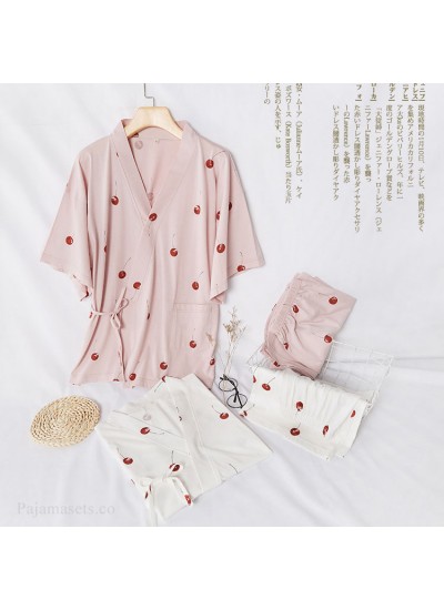 New Kimono Short-sleeved Shorts Pure Cotton Sweat Steaming Suit Ladies Pajamas For Summer