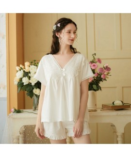Large Size Cotton Loose Short Sleeve Shorts Ladies Pajamas Suit For Summer