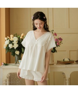 Large Size Cotton Loose Short Sleeve Shorts Ladies Pajamas Suit For Summer