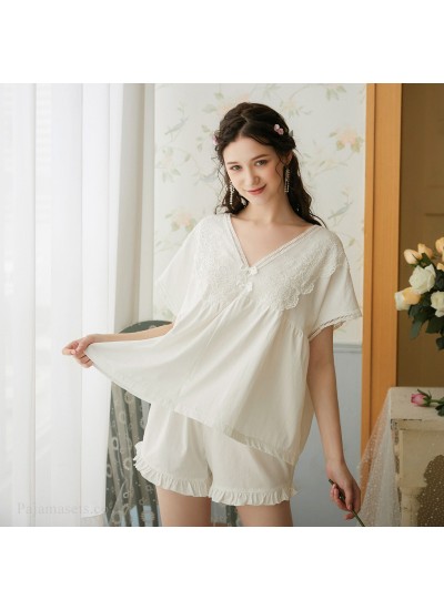 Large Size Cotton Loose Short Sleeve Shorts Ladies Pajamas Suit For Summer