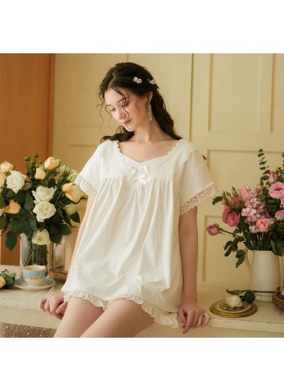 Oversized Cotton Short-sleeved Shorts Loose Ladies Pajamas Set For Summer