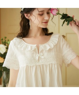 White Embroidered Oversized Loose Short Sleeve Shorts Ladies Pajamas Set For Summer