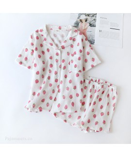 Cotton Crepe Short-sleeved Shorts Ladie's Pajamas Set For Summer