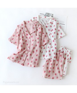 Cotton Crepe Short-sleeved Shorts Ladie's Pajamas Set For Summer