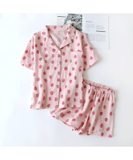 Cotton Crepe Short-sleeved Shorts Ladie's Pajamas ...