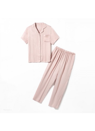 2020 New Cotton Silk viscose Short-sleeved Lapel Artificial Cotton Women's Pajamas Suit For Summer