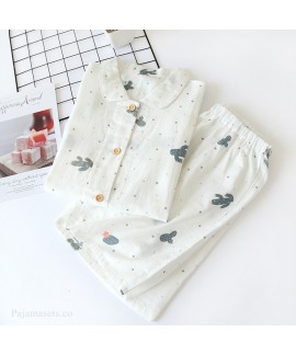 Cotton Double Gauze Cactus Short-sleeved Shorts Ladies Thin Pajamas Suit For Summer