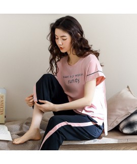 Pure Cotton Short-sleeved Trousers Simple And Loose Casual Round Neck Large Size Ladies Pajamas Suit For Summer