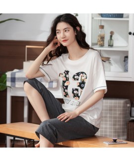 Oversize Casual Loose Cotton Short Sleeve Five-point Pants Sports Style Ladies Pajamas Suit For Summer