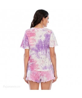 Tie-dye Short-sleeved Shorts Cotton Ladies Pajama Set For Summer