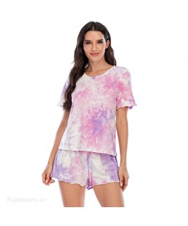 Tie-dye Short-sleeved Shorts Cotton Ladies Pajama ...