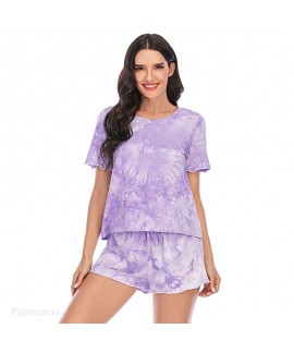 Tie-dye Short-sleeved Shorts Cotton Ladies Pajama Set For Summer