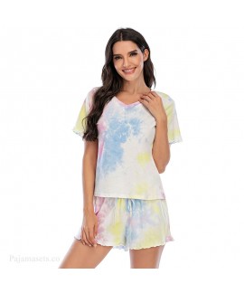 Tie-dye Short-sleeved Shorts Cotton Ladies Pajama Set For Summer