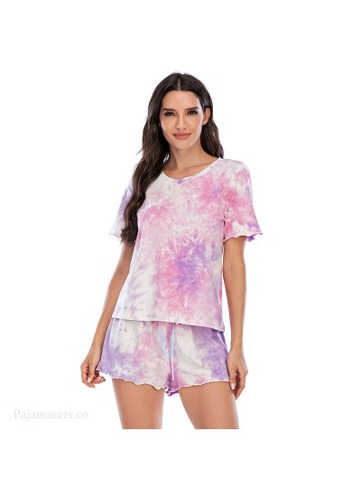 Tie-dye Short-sleeved Shorts Cotton Ladies Pajama Set For Summer