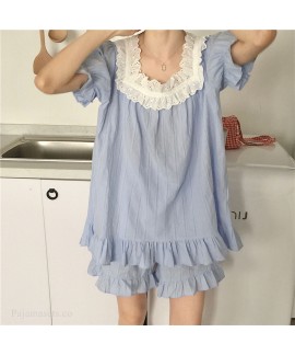 New Short-sleeved Pure Cotton Side Collar Sweet Ins Style Ladies Pajamas Suit For 2020 Summer