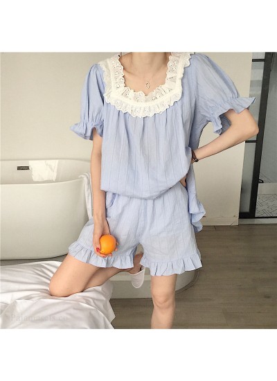 New Short-sleeved Pure Cotton Side Collar Sweet Ins Style Ladies Pajamas Suit For 2020 Summer