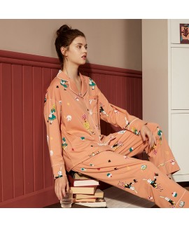 Pure Cotton Long-sleeved Printing Simple Can Be Worn Outside Ladies Pajamas Set For Autumn And Winter