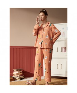Pure Cotton Long-sleeved Printing Simple Can Be Worn Outside Ladies Pajamas Set For Autumn And Winter