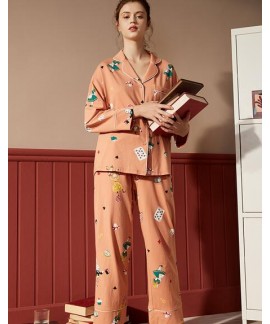 Pure Cotton Long-sleeved Printing Simple Can Be Worn Outside Ladies Pajamas Set For Autumn And Winter