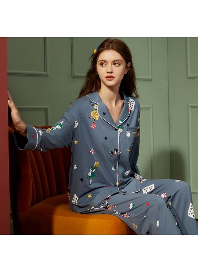 Pure Cotton Long-sleeved Printing Simple Can Be Worn Outside Ladies Pajamas Set For Autumn And Winter