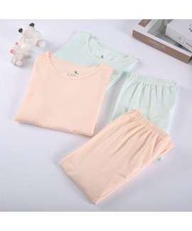 Pure Color Loose Cotton Cute Long Sleeve Pajama Set