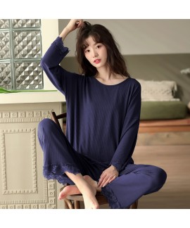 Explosive Thin Modal Cotton Simple Long-sleeved Home Service Two-piece Pajamas For Spring And Autumn