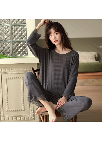 Explosive Thin Modal Cotton Simple Long-sleeved Home Service Two-piece Pajamas For Spring And Autumn