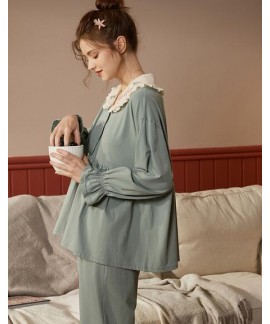 Pure Cotton Long Sleeve Cute Sweet Thin Ladies Pajama Set For Autumn And Winter