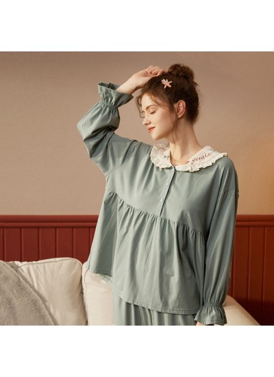 Pure Cotton Long Sleeve Cute Sweet Thin Ladies Pajama Set For Autumn And Winter