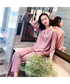 Pure Cotton Comfortable Lace Long Sleeve Trousers Ladies Home Wear Two-piece Set For Spring And Autumn