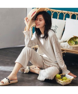 Cotton Long Sleeve Round Neck Elegant Casual Wearable Stretch Home Service Suit