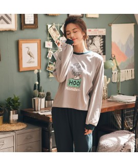 Two-piece Cotton Long-sleeved Cartoon Ladies Pajamas