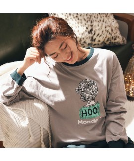 Two-piece Cotton Long-sleeved Cartoon Ladies Pajam...