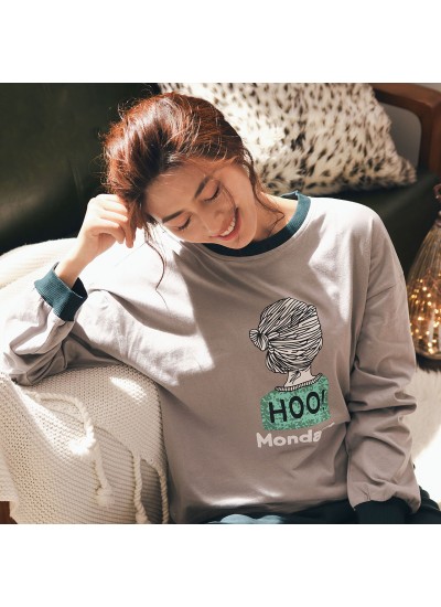 Two-piece Cotton Long-sleeved Cartoon Ladies Pajamas