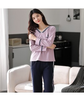 New Cotton Long-sleeved V-neck Casual Cute Ladies Pajamas Suit