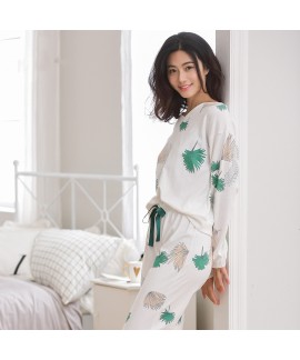 White Cotton Long Sleeve Loose Ladies Pajama Set