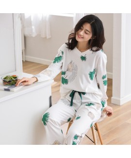 White Cotton Long Sleeve Loose Ladies Pajama Set