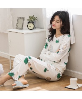 White Cotton Long Sleeve Loose Ladies Pajama Set