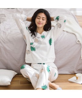 White Cotton Long Sleeve Loose Ladies Pajama Set